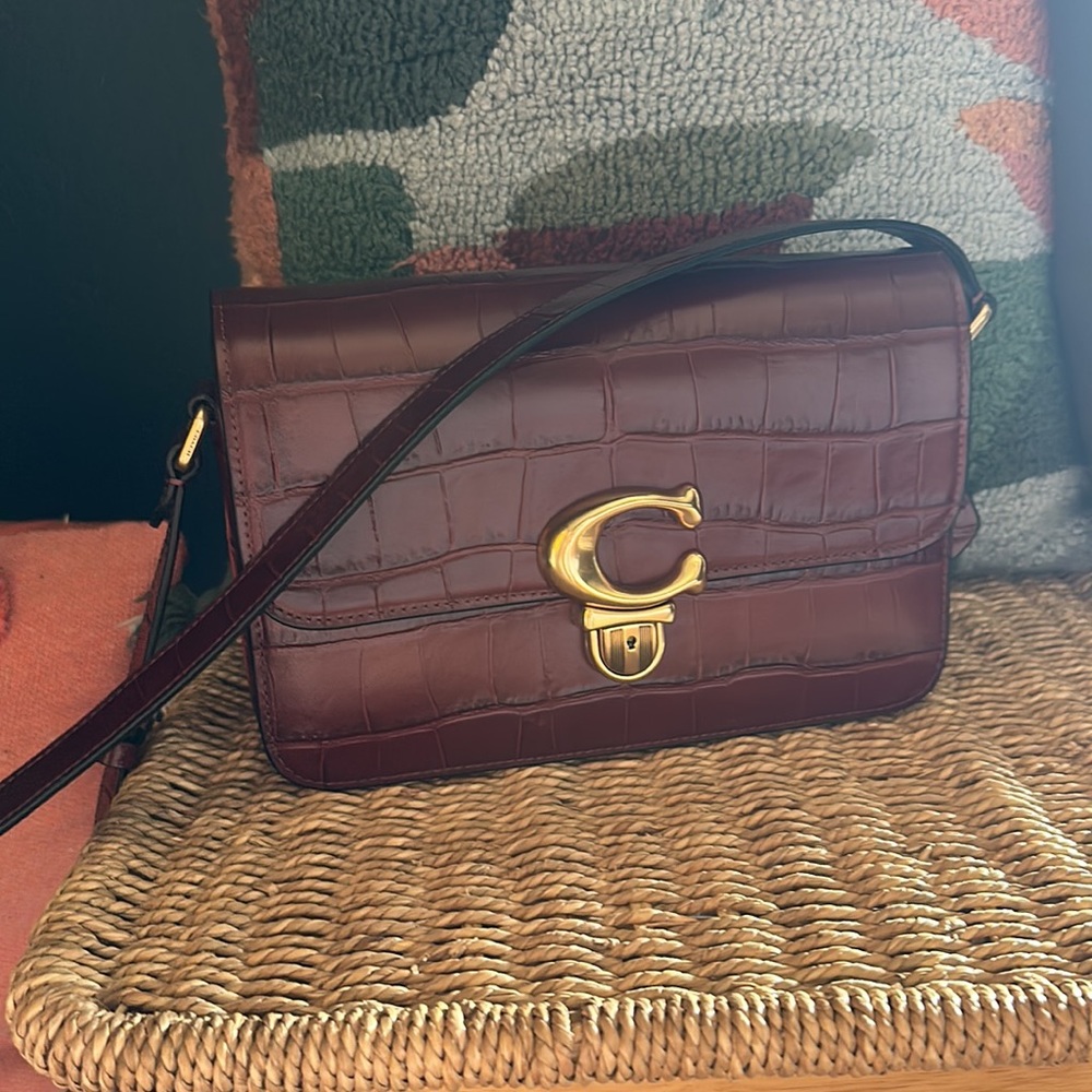 Perfect Used Coach Croc Studio Shoulder Bag Red Wine